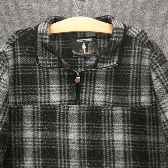 John Wayne Men's 1/4 Zip Fleece Jacket Black Gray Large Long Sleeve Polyester - Picture 3 of 13